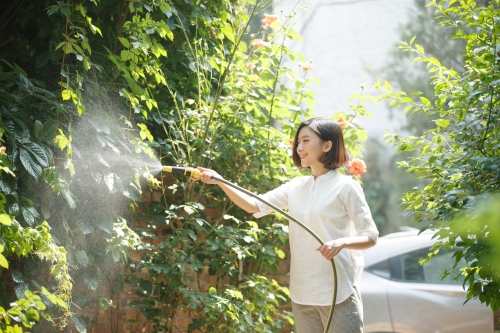 千库网_青年女人户外浇花_摄影图编号349364